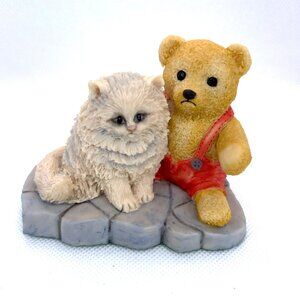 Aynsley MasterCraft Hand-Painted Teddy Bear White Fur Cat Kitten Kitty Friends